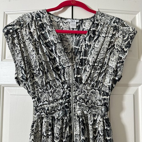 BAR III Snakeskin Print Zipper Front Cinched Waist Short Sleeve Dress Medium - Picture 2 of 16